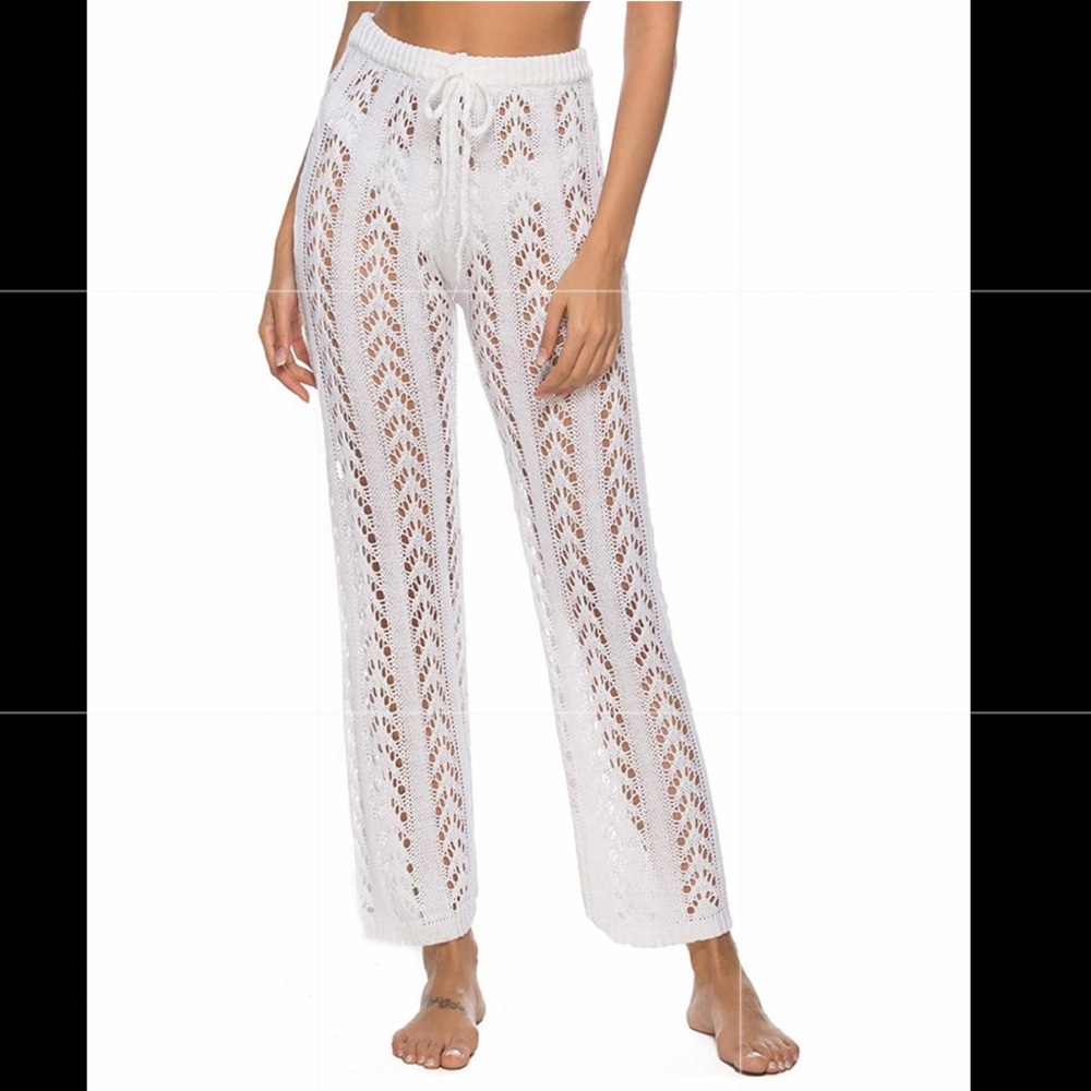 Womens Cover Up Pants Crochet High-Waist